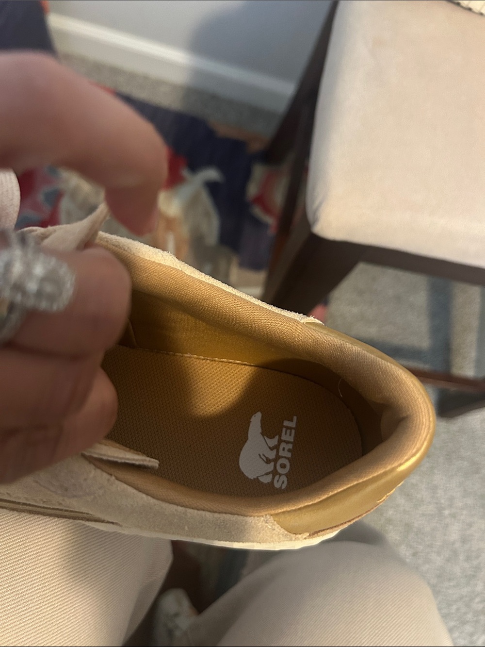 Sorel Women's Beige/Tan and Gold Suede Platform Sneakers - Picture 2 of 12
